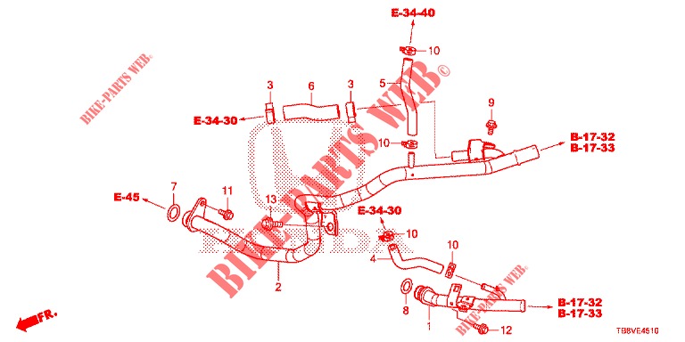 TUBO ACQUA/CONDOTTO RISCALDATORE (DIESEL) per Honda CIVIC TOURER DIESEL 1.6 ELEGANCE L 5 Porte 6 velocità manuale 2017