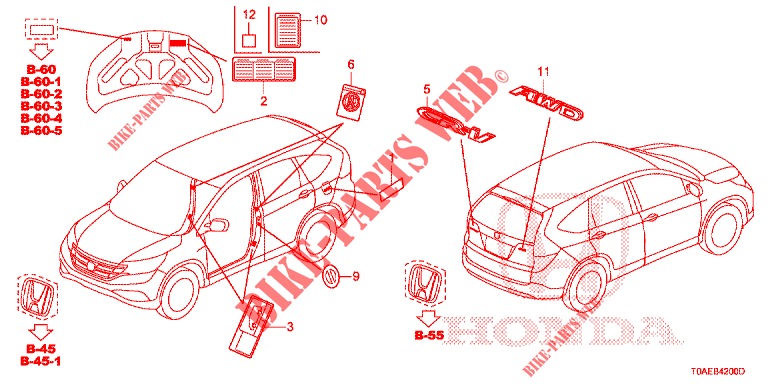 EMBLEME/ETICHETTE CAUZIONE  per Honda CR-V 2.0 EXCLUSIVE NAVI 5 Porte 5 velocità automatico 2015