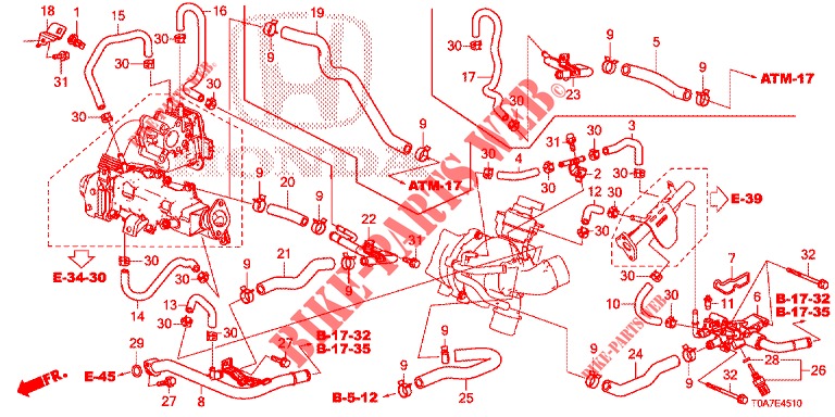 TUBO ACQUA/CONDOTTO RISCALDATORE (DIESEL) (2.2L) per Honda CR-V DIESEL 2.2 EXCLUSIVE 5 Porte 6 velocità manuale 2013