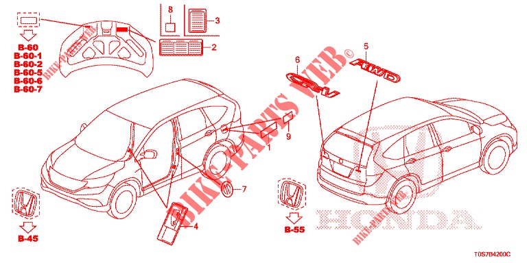 EMBLEME/ETICHETTE CAUZIONE  per Honda CR-V DIESEL 1.6 EXECUTIVE NAVI 4WD 5 Porte 6 velocità manuale 2016