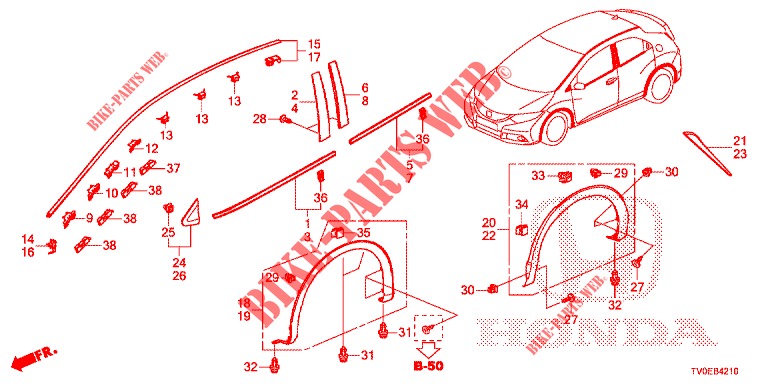 MODANATURA/PROTETTORE  per Honda CIVIC DIESEL 1.6 LIFSTYLE 5 Porte 6 velocità manuale 2014