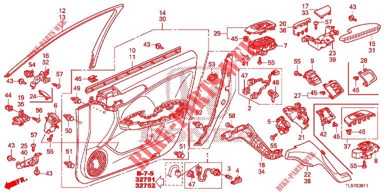 FODERAMENTO PORTIERA ANT. (RH) per Honda ACCORD TOURER DIESEL 2.2 S 5 Porte 6 velocità manuale 2014