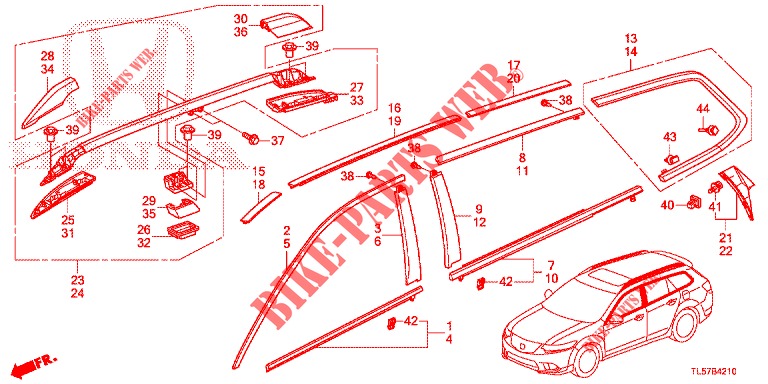 MODANATURA/RINGHIERA TETTO  per Honda ACCORD TOURER DIESEL 2.2 S 5 Porte 5 velocità automatico 2014