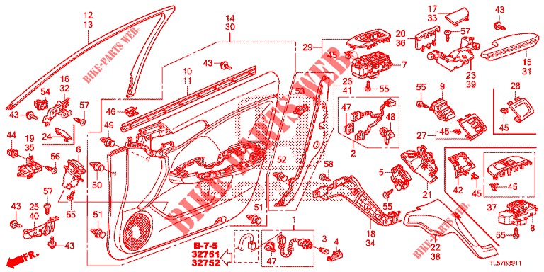 FODERAMENTO PORTIERA ANT. (RH) per Honda ACCORD TOURER 2.4 S 5 Porte 5 velocità automatico 2014