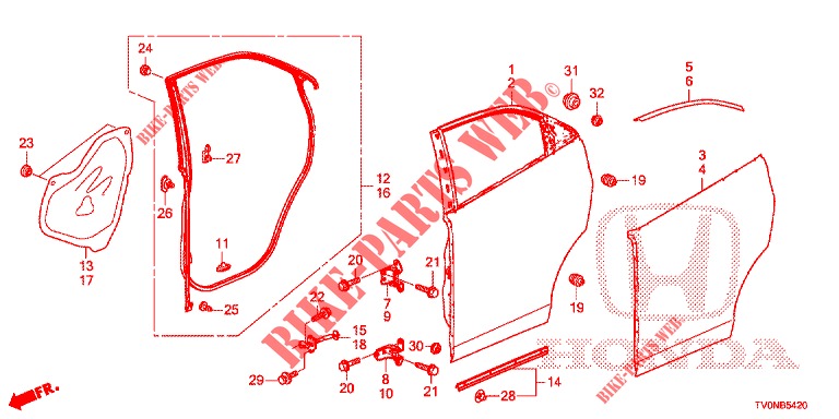 PANNELLI PORTIERE POST.(4D)  per Honda CIVIC 1.8 ES 5 Porte 6 velocità manuale 2016