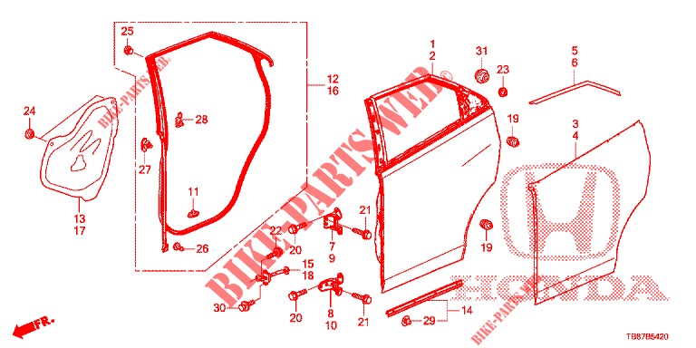 PANNELLI PORTIERE POST.(4D)  per Honda CIVIC TOURER DIESEL 1.6 ES 5 Porte 6 velocità manuale 2014