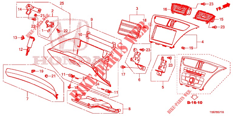 ABBELLIMENTO STRUMENTI (COTE DE PASSAGER) (RH) per Honda CIVIC TOURER DIESEL 1.6 LIFESTYLE 5 Porte 6 velocità manuale 2014