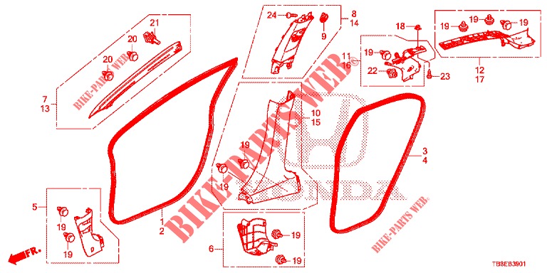 ABBELLIMENTO PILASTRO (RH) per Honda CIVIC TOURER DIESEL 1.6 ES 5 Porte 6 velocità manuale 2015