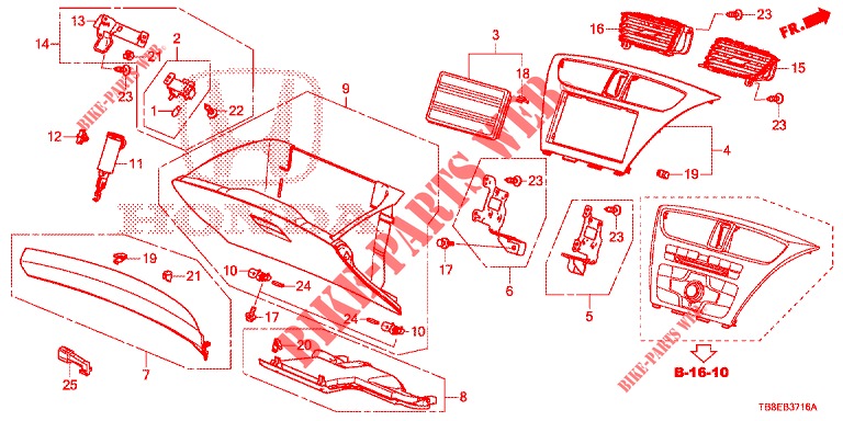 ABBELLIMENTO STRUMENTI (COTE DE PASSAGER) (RH) per Honda CIVIC TOURER DIESEL 1.6 ES 5 Porte 6 velocità manuale 2015
