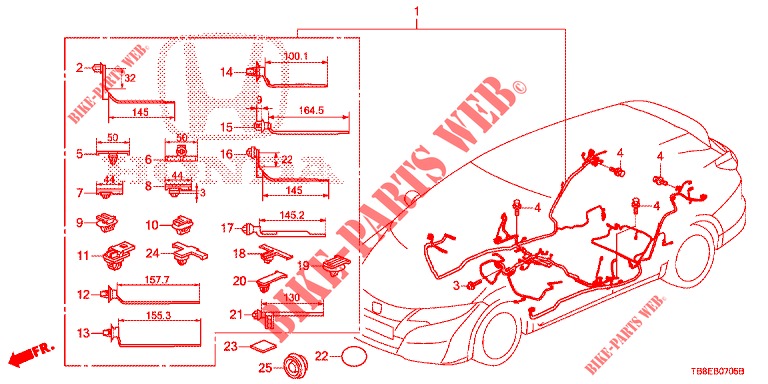 BARDATURA FILO (3) (RH) per Honda CIVIC TOURER DIESEL 1.6 ES 5 Porte 6 velocità manuale 2015