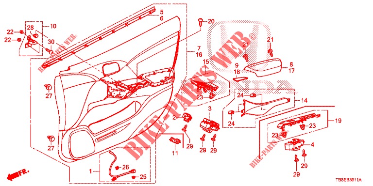 FODERAMENTO PORTIERA ANT. (RH) per Honda CIVIC TOURER DIESEL 1.6 ES 5 Porte 6 velocità manuale 2015