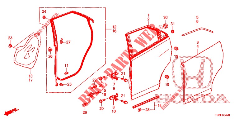 PANNELLI PORTIERE POST.(4D)  per Honda CIVIC TOURER DIESEL 1.6 ES 5 Porte 6 velocità manuale 2015