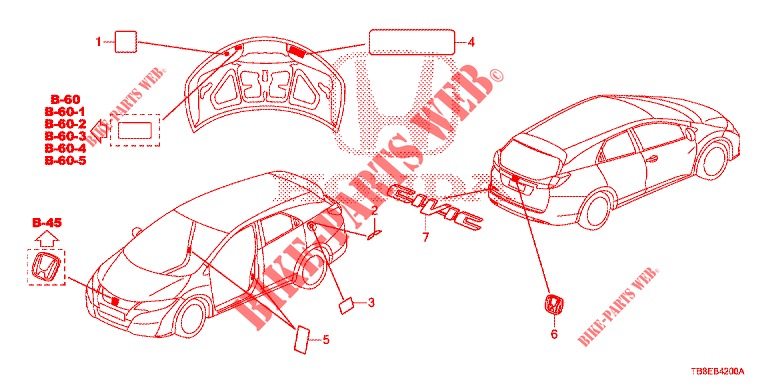 EMBLEME/ETICHETTE CAUZIONE  per Honda CIVIC TOURER DIESEL 1.6 EX 5 Porte 6 velocità manuale 2015