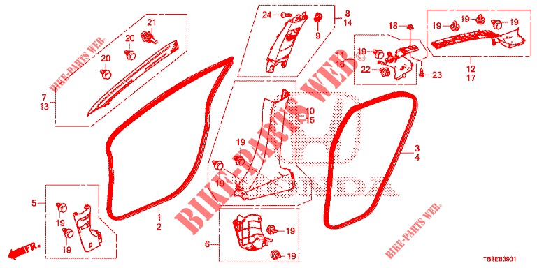 ABBELLIMENTO PILASTRO (RH) per Honda CIVIC TOURER DIESEL 1.6 ES 5 Porte 6 velocità manuale 2016