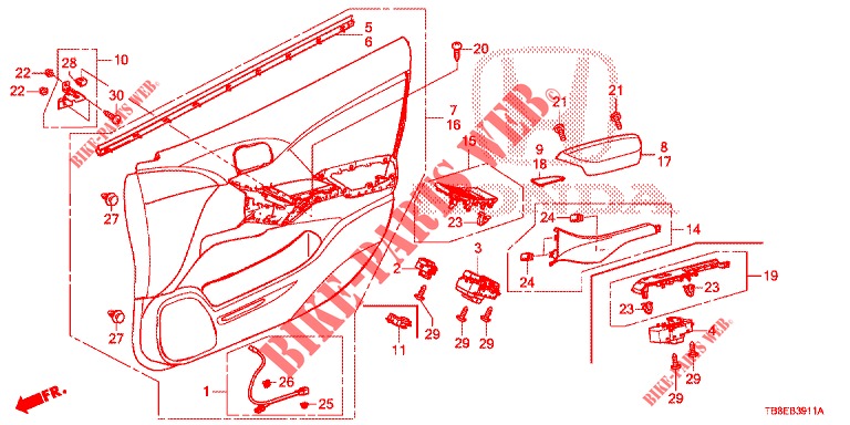 FODERAMENTO PORTIERA ANT. (RH) per Honda CIVIC TOURER DIESEL 1.6 EXGT 5 Porte 6 velocità manuale 2016