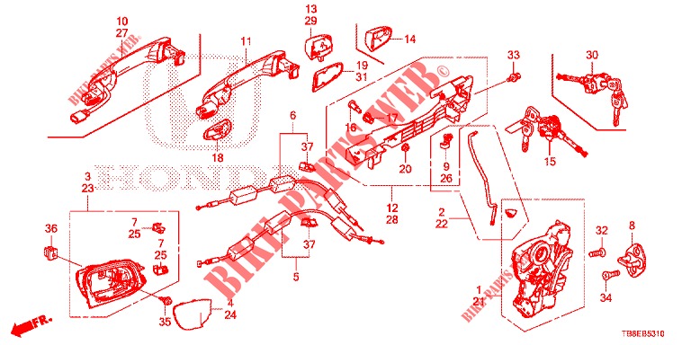 SERRATURE PORTIERE ANT./MANIGLIA ESTERNA  per Honda CIVIC TOURER DIESEL 1.6 EXGT 5 Porte 6 velocità manuale 2016
