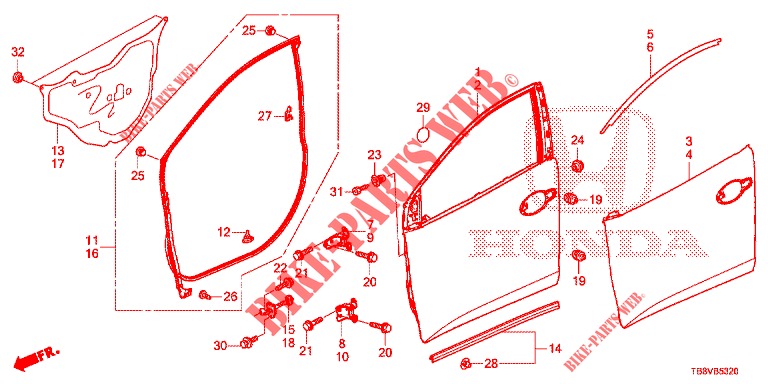 PANNELLI PORTIERE ANT.(2D)  per Honda CIVIC TOURER DIESEL 1.6 EXGT 5 Porte 6 velocità manuale 2017